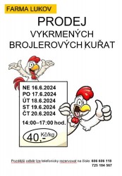 Prodej vykrmených brojlerových kuřat z Farmy Lukov